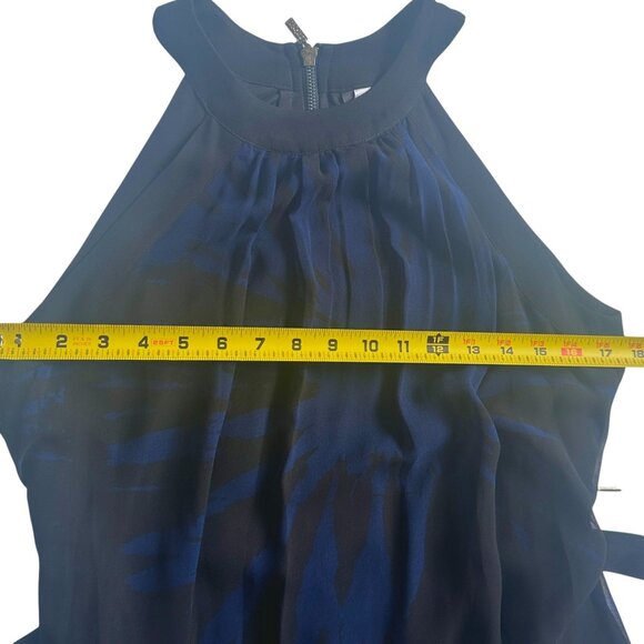 Kensie Abstract Print Halter Neck Asymmetrical Mini Dress Blue Black S Belted - Picture 7 of 8